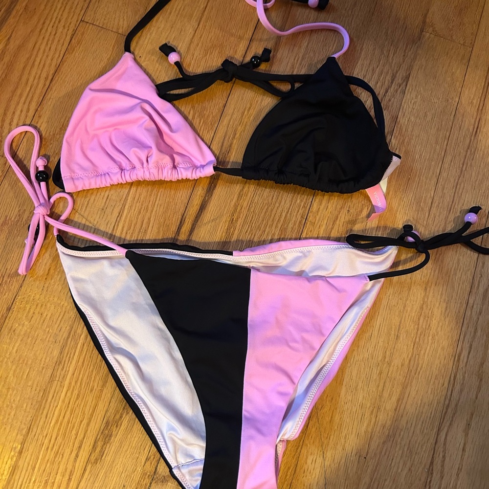 Two-Tone Pink and Black Bikini Set